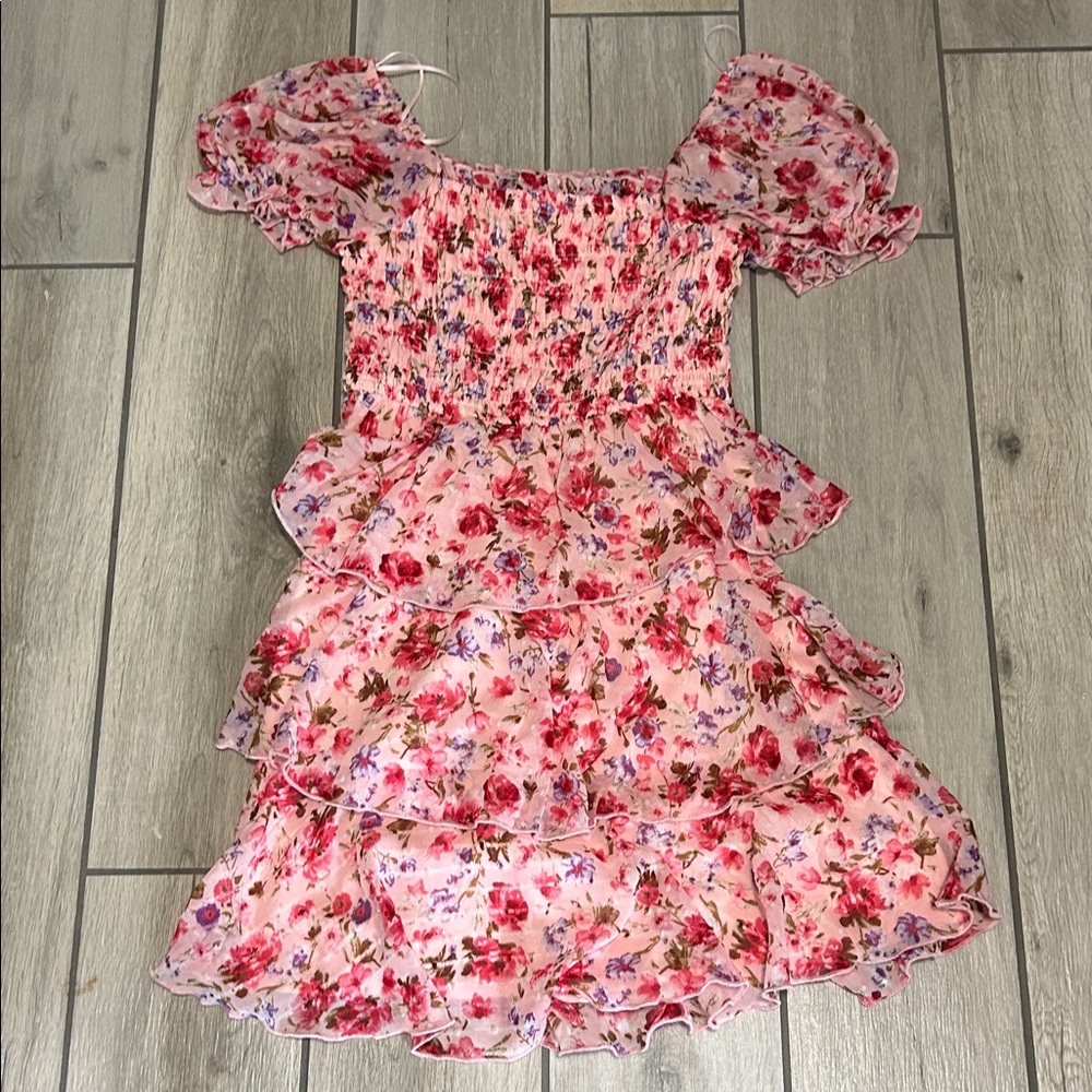 Floral Pink Ruffle Dress - Picture 2 of 7